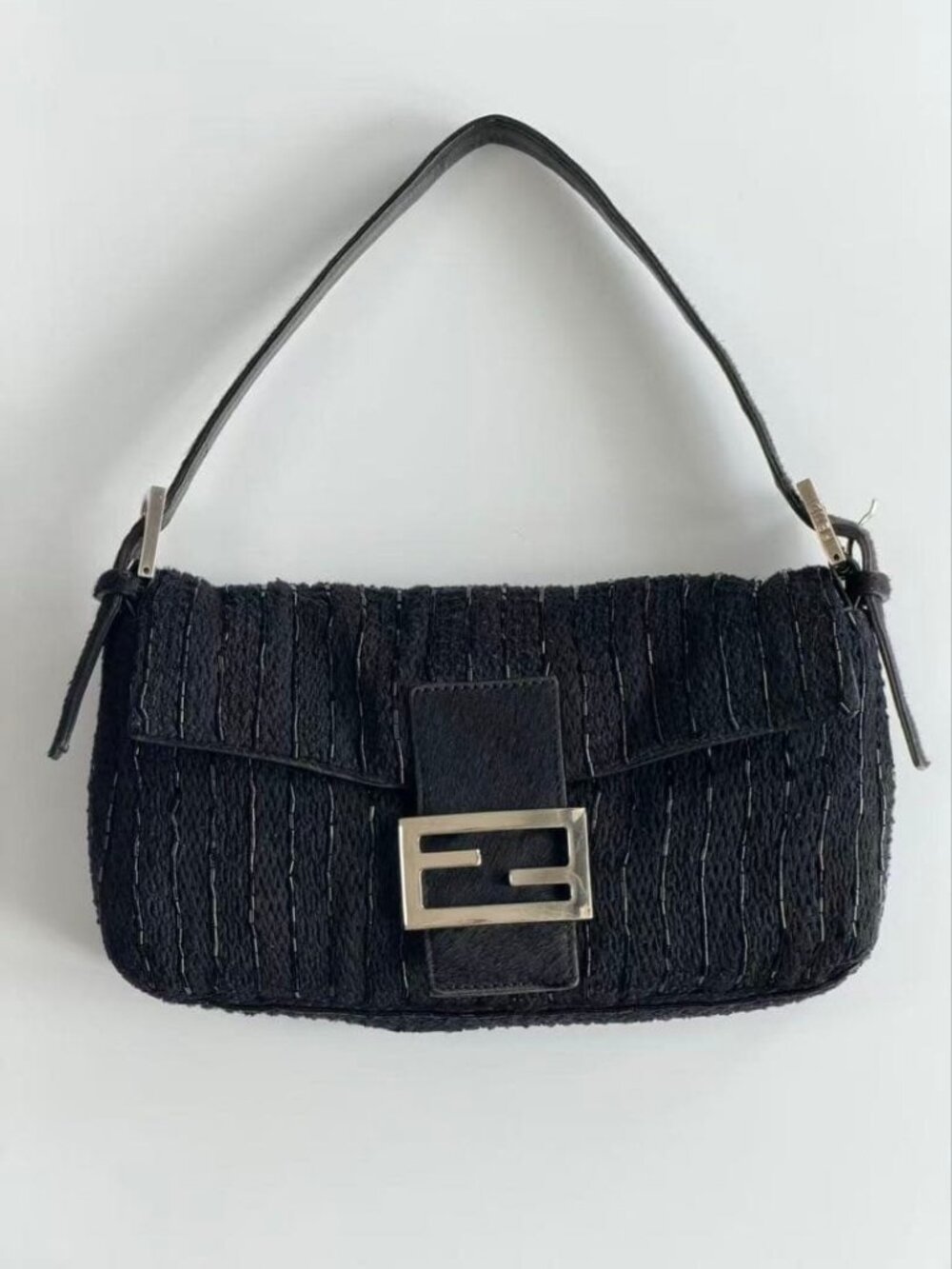 Fendi Baguette Calf Hair Beads Shoulder Bag